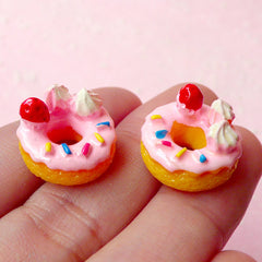 Kawaii Cabochon Strawberry Donut Cabochons Dollhouse Doughnut Cabochon (2pcs / 15mm) Miniature Sweets Pastel Fairy Kei Decoden Piece FCAB112