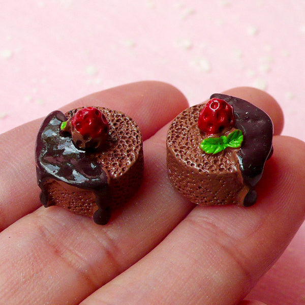 Chocolate Soufflé Cabochons / 3D Miniature French Dessert Cabochon (2pcs / 15mm x 14mm) Dollhouse Patisserie Sweets Decoden Pieces FCAB115