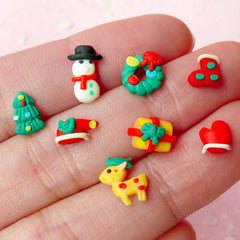 Tiny Christmas Cabochon Mix for NAIL ART Assorted Christmas Nail Set Nail Decoration Earrings Making Kawaii Scrapbooking (8pcs) NAC082