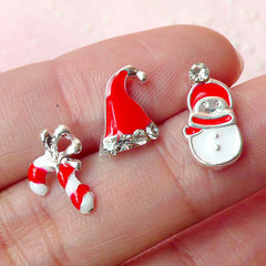 Christmas Tiny Metal Cabochon Mix w/ Clear Rhinestones NAIL ART Assorted Christmas Nail Set Nail Decoration Earrings Making(3pcs) NAC083