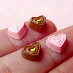 Miniature Heart Chocolate Cabochon Set (4pcs / 7mm x 8mm) Miniature Sweets Dollhouse Candy NAIL ART Nail Decoration Earrings Making NAC087