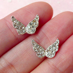 Mini Butterfly Cabochon w/ Clear Rhinestones (2pcs) (13mm x 9mm / Silver) Earring Making Nail Art Nail Decoration Scrapbooking NAC094