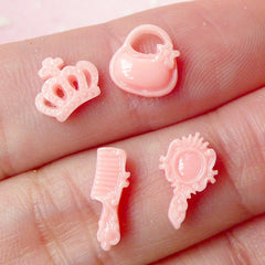 Kawaii Nail Art Mini Princess Cabochon Set (4 pcs) Pink Cabochon Mix Nail Decoration Earrings Making Fake Mini Cupcake Topper NAC105