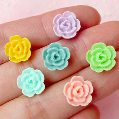 Mini Flower Cabochon (6pcs / 10mm / Pastel Color) Tiny Floral Cabochon Scrapbooking Decoden Cell Phone Deco Colorful Earrings Making CAB249