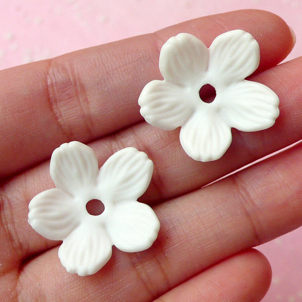 Flower Sakura Cabochon (2pcs / 21mm x 23mm / White) Floral Cabochon Scrapbooking Decoden Cell Phone Deco Jewelry Making CAB256