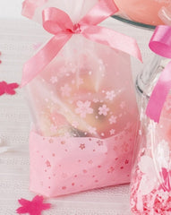 Semi Clear Gift Bags with Pink Sakura (20 pcs) Semi Transparent Plastic Gift Wrapping Bags Product Packaging (25.3cm x 16cm) GB036