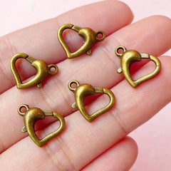 Heart Shape Lobster Clasps (14mm x 10mm / 5pcs / Antique Bronze) Trigger Hooks Lanyard Hook Key Holder Key Chain Key Ring Connector F111