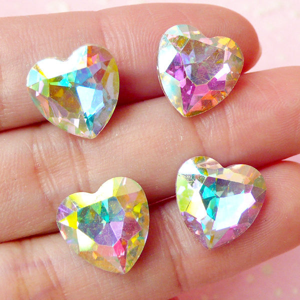 CLEARANCE Heart Shaped Tip End Rhinestones (12mm / AB Clear / 4 pcs) Wedding Jewelry Making Kawaii Cell Phone Deco Decoden Supplies RHE068
