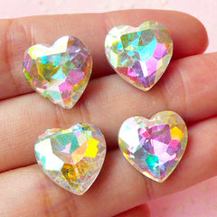 DEFECT Heart Shaped Tip End Rhinestones (14mm / AB Clear / 4 pcs) Wedding Jewelry Making Kawaii Cell Phone Deco Decoden Supplies RHE069