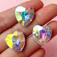 Heart Shaped Tip End Rhinestones (16mm x 17mm / AB Clear / 3 pcs) Wedding Jewelry Making Kawaii Cell Phone Deco Decoden Supplies RHE070