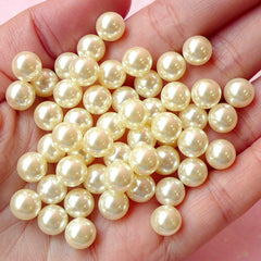 8mm Cream White Round Faux Pearls with NO HOLE (around 25pcs) PES69