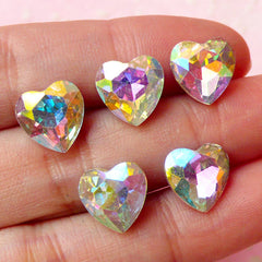 Heart Shaped Tip End Rhinestones (10mm / AB Clear / 5 pcs) Wedding Jewelry Making Kawaii Cell Phone Deco Decoden Supplies RHE067