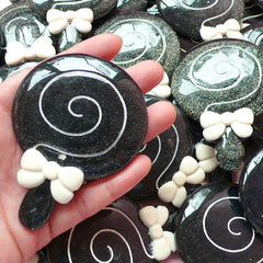 DEFECT Large Lollipop Candy Sucker Cabochon (Black / 60mm x 80mm) Gothic Lolita Cellphone Case Deco Huge Decoden Piece Kawaii Supplies FCAB126