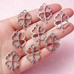 CLEARANCE Four Leaf Clover Charms (8pcs) (17 x 24mm / Tibetan Silver / 2 Sided) Pendant Bracelet Earrings Zipper Pulls Bookmarks Key Chains CHM259