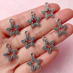 Star Charms (8pcs) (15mm x 17mm / Tibetan Silver / 2 Sided) Metal Finding Pendant Bracelet Earrings Zipper Pulls Bookmarks Key Chains CHM272
