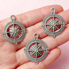 Compass Charms Nautical Charms (3pcs) (25mm x 30mm / Tibetan Silver) Pendant Bracelet Earrings Zipper Pulls Bookmarks Key Chains CHM281