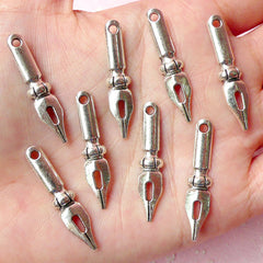 Pen Nib Charms (8pcs) (32mm x 7mm / Tibetan Silver) Stationery Pendant Bracelet Bookmark Charms Earrings Zipper Pulls Keychains CHM285