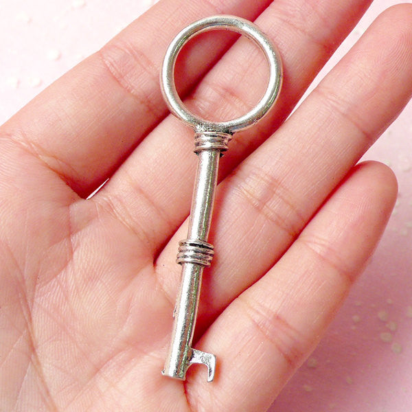Key Charm (1pc) (21mm x 61mm / Tibetan Silver / 2 Sided) Metal Finding Pendant Bracelet Earrings Zipper Pulls Bookmarks Key Chains CHM286