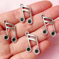CLEARANCE Music Note Charms (4pcs) (14mm x 21mm / Tibetan Silver) Kawaii Metal Findings Pendant Bracelet Earrings Zipper Pulls Keychains CHM287