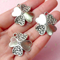 Four Leaf Clover Charms Flower Petal Charm (3pcs) (24 x 27mm / Tibetan Silver) Pendant Bracelet Zipper Pulls Bookmarks Key Chains CHM266