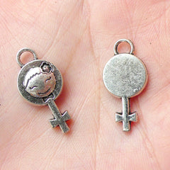 Female Gender Symbol Girl Charms (4pcs) (23mm x 11mm / Tibetan Silver) Metal Finding Pendant Bracelet Zipper Pulls Bookmark Keychains CHM269
