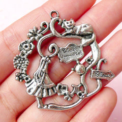 Alice in Wonderland Charm (1pc) (41mm x 41mm / Tibetan Silver) Kawaii Metal Finding Pendant Bracelet Earrings Bookmark Keychains CHM274