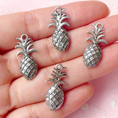 CLEARANCE Pineapple Charms (4pcs) (10mm x 24mm / Tibetan Silver / 2 Sided) Kawaii Fruit Charms Pendant Bracelet Earrings Zipper Pulls Keychains CHM283