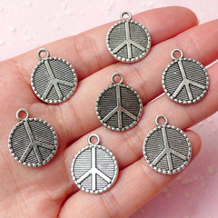 Peace Charms (7pcs) (15mm x 18mm / Tibetan Silver / 2 Sided) Peace Sign Charms Pendant Bracelet Earrings Zipper Pulls Keychain CHM293