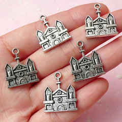 Church Charms (5pcs) (18mm x 21mm / Tibetan Silver) Metal Findings Pendant Bracelet Earrings Zipper Pulls Bookmark Keychain CHM295