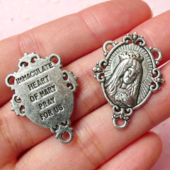 Virgin Mary Charms (2pcs) (21mm x 28mm / Tibetan Silver / 2 Sided) Rosary Findings Pendant Bracelet Earrings Bookmark Keychain CHM301