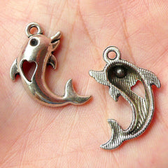 CLEARANCE Dolphin Charms w/ Love (4pcs) (26mm x 18mm / Tibetan Silver) Metal Findings Pendant Bracelet Earrings Zipper Pulls Bookmark Keychains CHM307