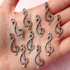 CLEARANCE Music Note / Treble Clef / G-clef Charms (10pcs) (10mm x 26mm / Tibetan Silver / 2 Sided) Kawaii Pendant Bracelet Earrings Keychains CHM308