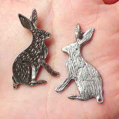 Rabbit Charms Bunny Charm (3pcs) (23mm x 32mm / Tibetan Silver) Animal Charms Pendant Bracelet Earrings Zipper Pulls Keychains CHM319