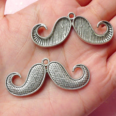 Mustache Charms (3pcs) (45mm x 18mm / Tibetan Silver) Kawaii Metal Findings Pendant Bracelet Earrings Zipper Pulls Keychains CHM320