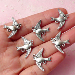 Sparrow Charms Bird Charm Connector (6pcs) (22mm x 18mm / Tibetan Silver / 2 Sided) Pendant Bracelet Earrings Zipper Pulls Keychain CHM322