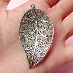CLEARANCE Big Leaf Charms (1pc) (57mm x 31mm / Tibetan Silver) Floral Metal Findings Pendant Bracelet Earrings Zipper Pulls Bookmarks Keychain CHM324