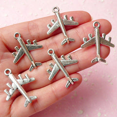 Airplane Charms (5pcs) (23mm x 28mm / Tibetan Silver / 2 Sided) Metal Finding Pendant Bracelet Zipper Pulls Bookmark Keychains CHM327