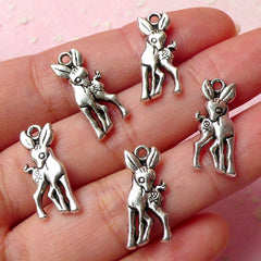 Deer Charms (5pcs) (19mm x 8mm / Tibetan Silver / 2 Sided) Kawaii Animal Charms Pendant Bracelet Earrings Zipper Pulls Keychains CHM328