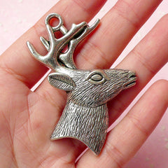 Reindeer Charms Deer Charm (1pc) (44mm x 52mm / Tibetan Silver) Christmas Charms Pendant Bracelet Earrings Zipper Pulls Keychains CHM329