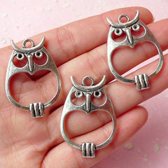 Owl Charms (3pcs) (24mm x 34mm / Tibetan Silver) Bird Charms Metal Findings Pendant Bracelet Earrings Bookmark Zipper Pulls Keychain CHM332