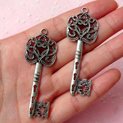 CLEARANCE Big Key Charm (2pcs) (21mm x 58mm / Tibetan Silver) Metal Finding Pendant Bracelet Earrings Zipper Pulls Bookmarks Key Chains CHM336