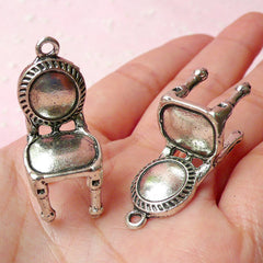 3D Antique Chair Charms (2pcs) (15mm x 32mm / Tibetan Silver) Dollhouse Metal Finding Pendant Bracelet Zipper Pulls Bookmark Keychain CHM291