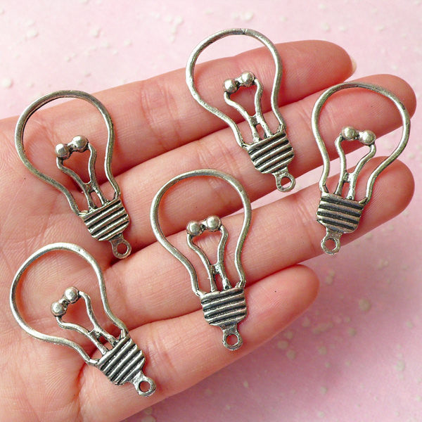 Bulb Charms (5pcs) (20mm x 36mm / Tibetan Silver / 2 Sided) Metal Finding Pendant Bracelet Earrings Zipper Pulls Bookmarks Key Chains CHM300