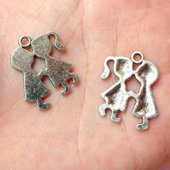 Little Boy and Girl Charms (4pcs) (18mm x 23mm / Tibetan Silver) Findings Pendant Bracelet Earrings Bookmark Zipper Pulls Keychains CHM302