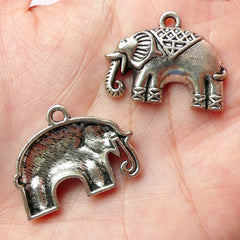 Caparisoned Elephant Charms (2pcs) (26mm x 20mm / Tibetan Silver) Animal Charm Pendant Bracelet Earrings Zipper Pulls Keychain Charm CHM305