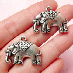 Caparisoned Elephant Charms (2pcs) (26mm x 20mm / Tibetan Silver) Animal Charm Pendant Bracelet Earrings Zipper Pulls Keychain Charm CHM305