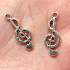 Music Note / Treble Clef / G-clef Charms (8pcs) (10mm x 26mm / Tibetan Silver / 2 Sided) Kawaii Pendant Bracelet Earrings Keychains CHM311