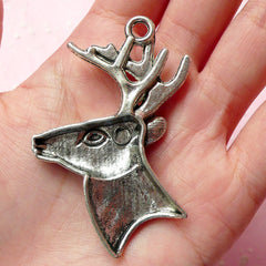 Reindeer Charms Deer Charm (1pc) (44mm x 52mm / Tibetan Silver) Christmas Charms Pendant Bracelet Earrings Zipper Pulls Keychains CHM329