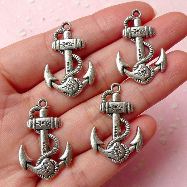 CLEARANCE Anchor Charms Nautical Charms (4pcs) (19mm x 29mm / Tibetan Silver) Pendant Bracelet Earrings Zipper Pulls Bookmarks Key Chains CHM334