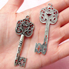 CLEARANCE Big Key Charm (2pcs) (21mm x 58mm / Tibetan Silver) Metal Finding Pendant Bracelet Earrings Zipper Pulls Bookmarks Key Chains CHM336